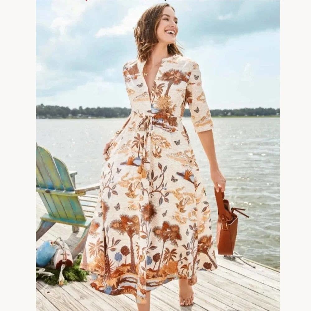 Spartina 449 Kennedy Shirt Dress Ashley River Landscape Sienna NEW Size Large